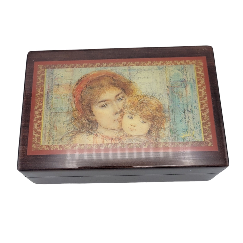Vintage Edna Hibel Mother & Child Wood Trinket Jewelry Box American Music Box Co